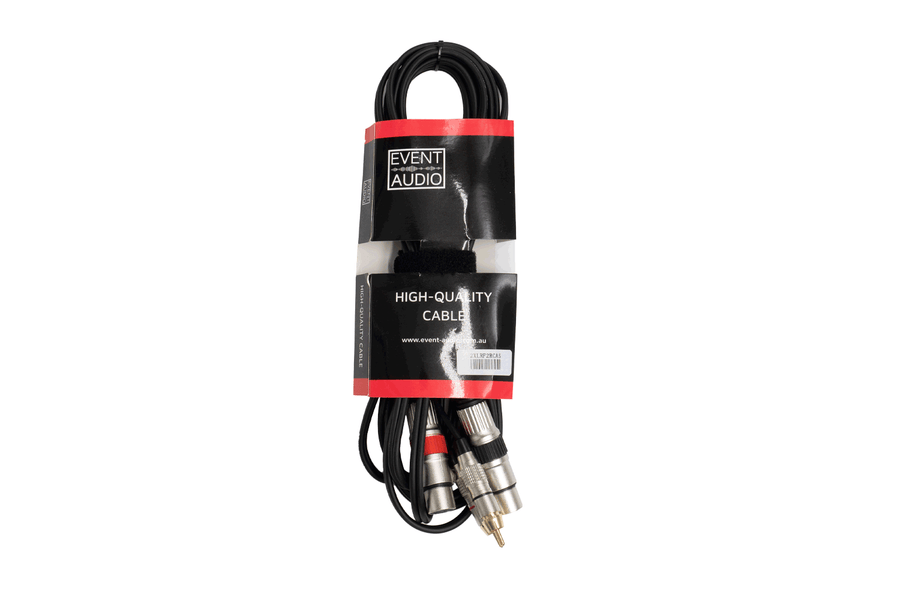 Event Lighting2XLRF2RCA5EL - 5m 2x XLR 3 Pin Female to 2x RCA Male Signal Lead - Red and Black Ring