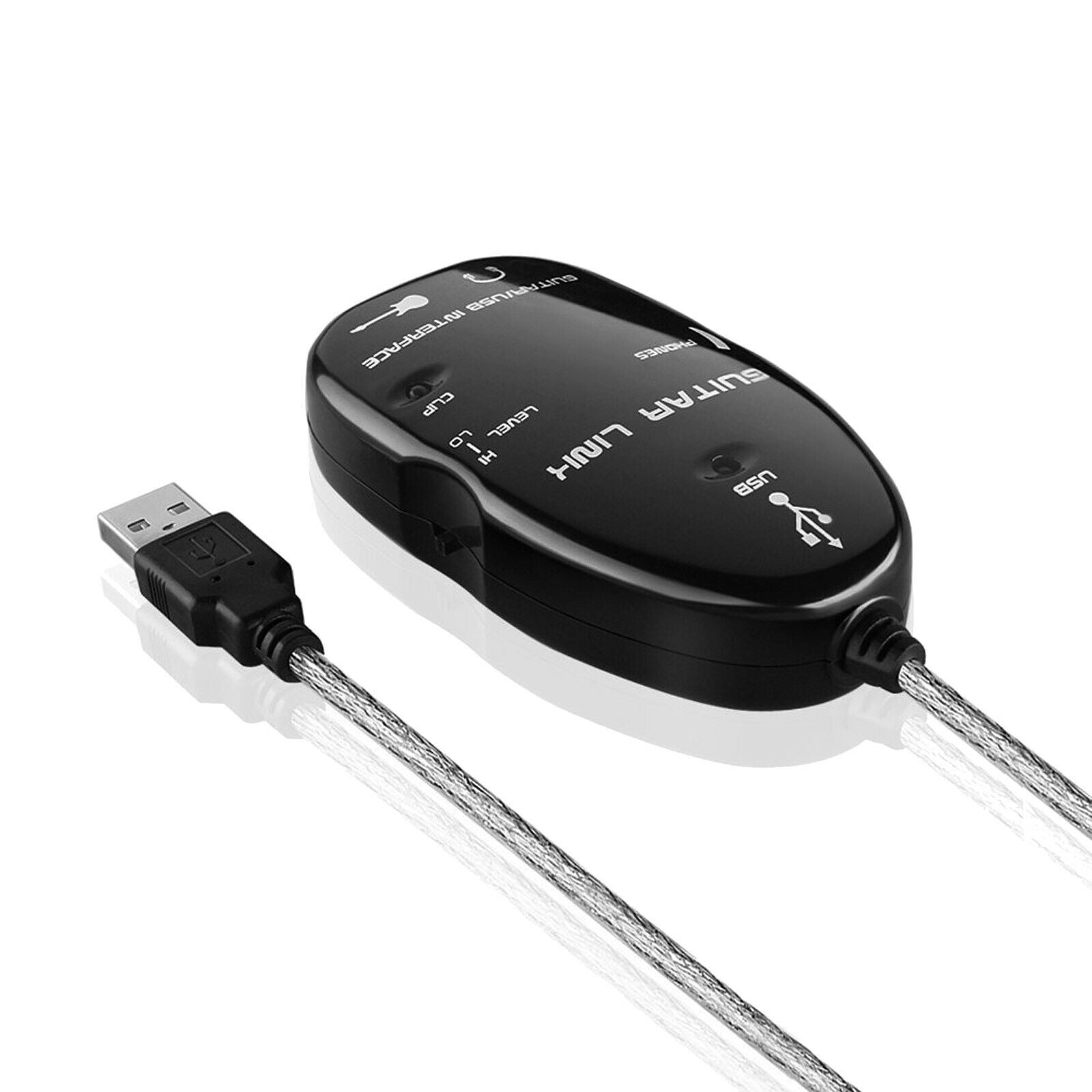 Guitar to USB Interface Link Cable Audio Adapter for PC/MAC Recording Black