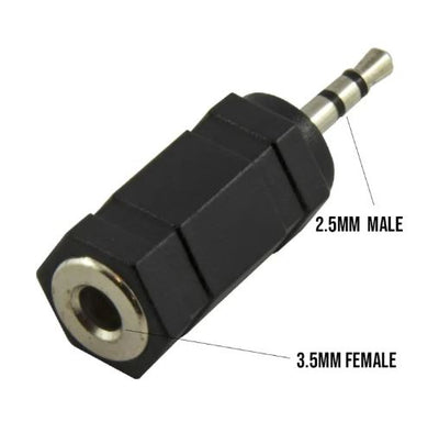 2.5mm Stereo Male Jack to 3.5mm Stereo Female Socket Adapter