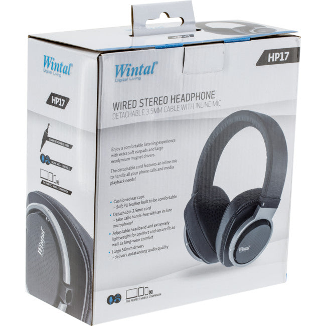 HP17 STEREO WIRED HEADPHONE BLACK COLOUR WITH MIC WINTAL WHP300