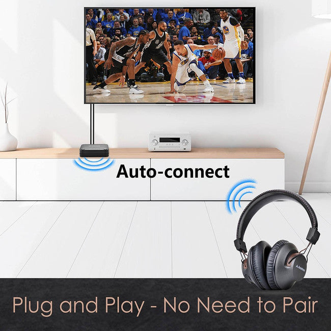 HT4189BLK WIRELESS HEADPHONE FOR TV W/ TRANSMITTER 30M LONG RANGE AVANTREE BTHT-4189-BLK