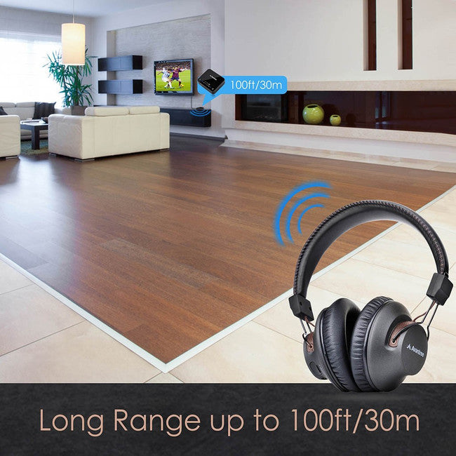 HT4189BLK WIRELESS HEADPHONE FOR TV W/ TRANSMITTER 30M LONG RANGE AVANTREE BTHT-4189-BLK