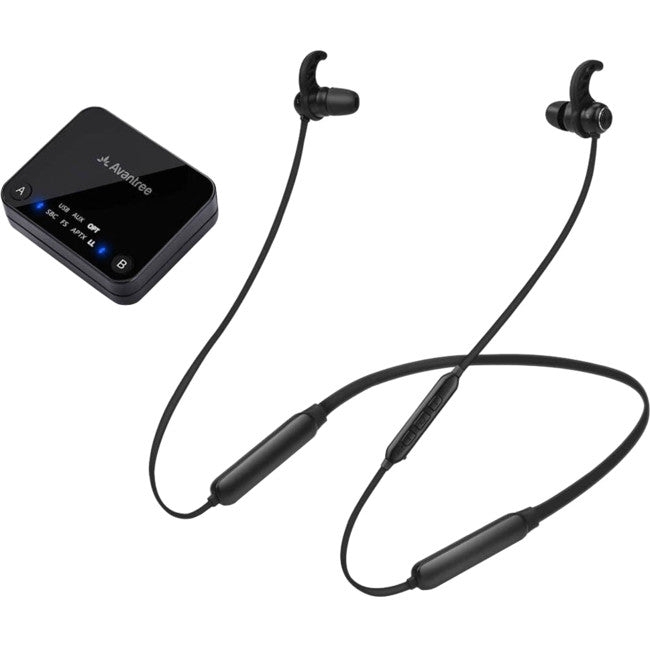 HT4186BLK WIRELESS NECKBAND EARBUDS FOR TV WITH TRANSMITTER 30M AVANTREE BTHT-4186-BLK