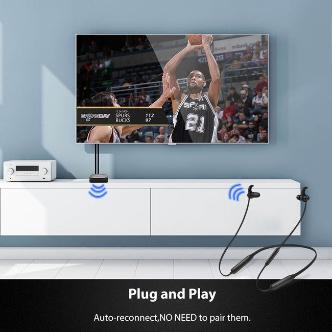 HT4186BLK WIRELESS NECKBAND EARBUDS FOR TV WITH TRANSMITTER 30M AVANTREE BTHT-4186-BLK