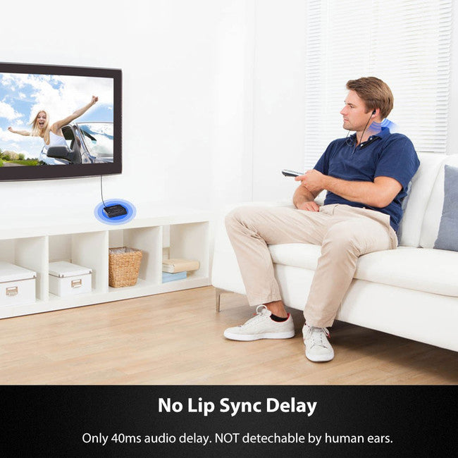 HT4186BLK WIRELESS NECKBAND EARBUDS FOR TV WITH TRANSMITTER 30M AVANTREE BTHT-4186-BLK