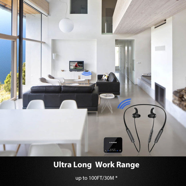 HT4186BLK WIRELESS NECKBAND EARBUDS FOR TV WITH TRANSMITTER 30M AVANTREE BTHT-4186-BLK