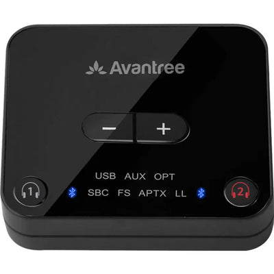 HT41899 DUAL WIRELESS HEADPHONESFOR TV W/ TRANSMITTER STAND AVANTREE BTHT-41899-BLK