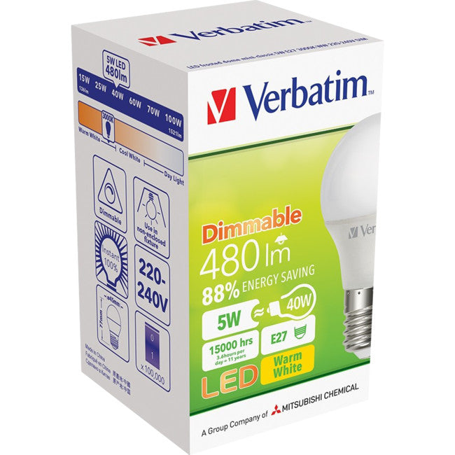 65866 E27 MINI GLOBE 5W DIMMABLE 470LM 3000K WARM WHITE VERBATIM 65866