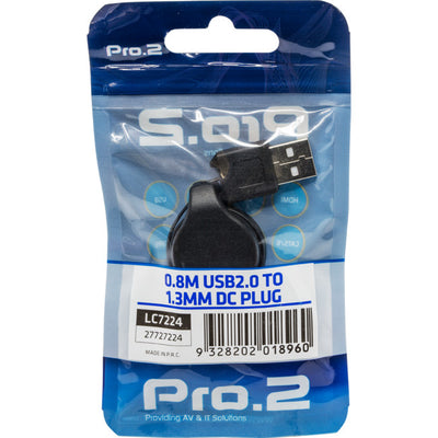 LC7224 RETRACTABLE  USB TO DC - 0.8M PLUG TO PLUG USB2 TO 1.3MM DC PRO2