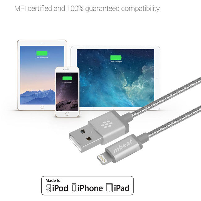 ICA-SLV 1.2M LIGHTNING CABLE SILVER MFI TOUGHLINK MBEAT MB-ICA-SLV