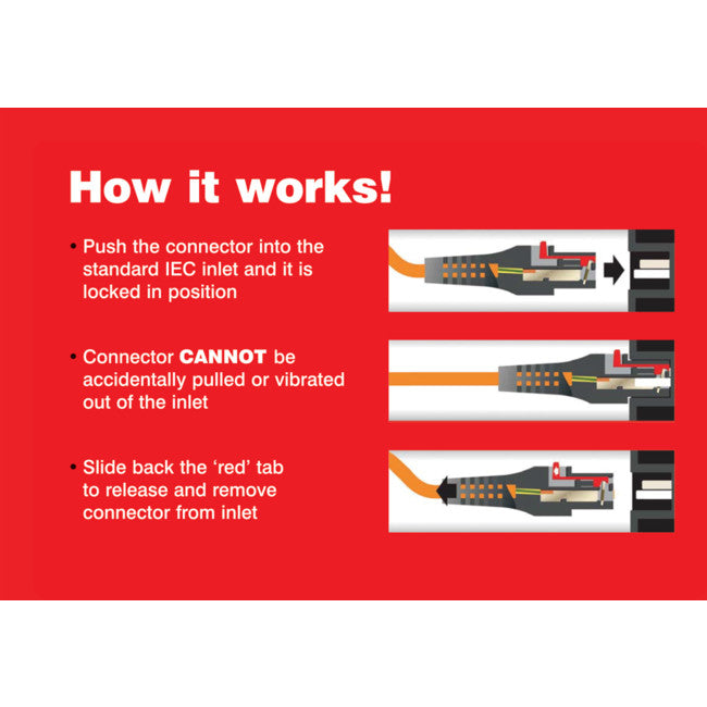 K9-0.5MLK 0.5M IEC LOCKING POWER LEAD BLACK IEC-C13 IECL-3P-005