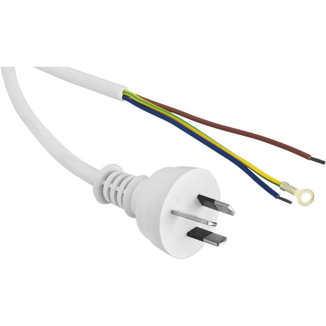 53PW - 5M 7.5A 3 CORE MAINS LEAD - BARE WIRE POWER LEAD WHITE - DOSS