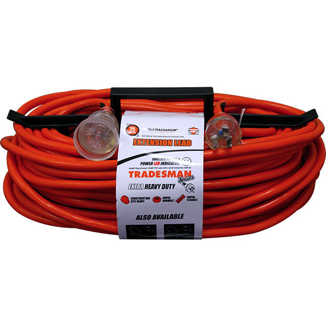 UR24025T 25M HEAVY DUTY EXTENSION LEAD TRADESMAN- ORANGE& CLEAR PLUG ULTRACHARGE UR240/25T