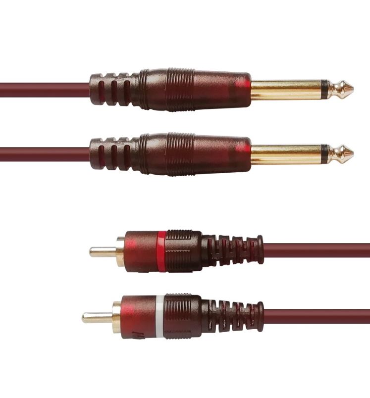 Dual 2x 1/4"  Male Mono Jack 6.35mm to 2x RCA Male Jack Cable