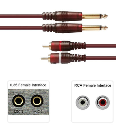 Dual 2x 1/4"  Male Mono Jack 6.35mm to 2x RCA Male Jack Cable