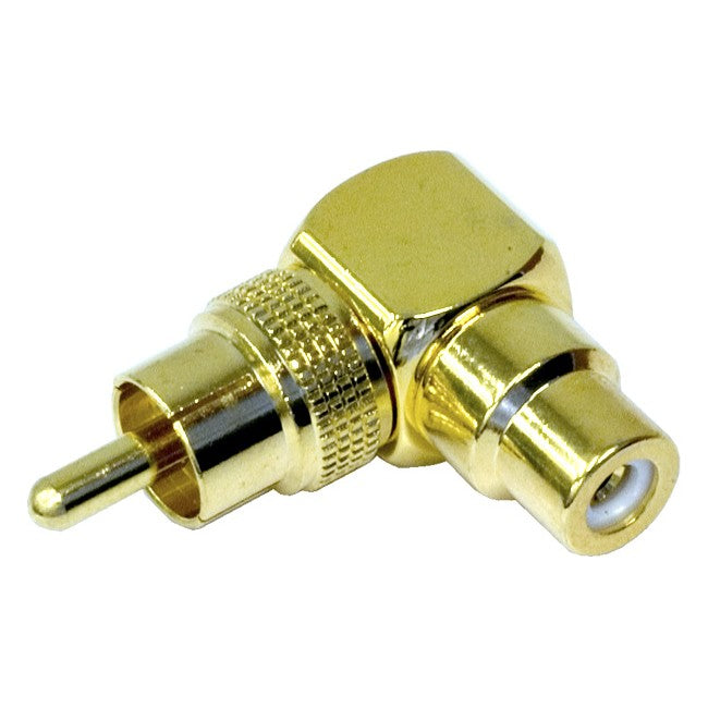 PA2470 - RIGHT ANGLE RCA PLUG - TO RCA SOCKET GOLD ADAPTOR