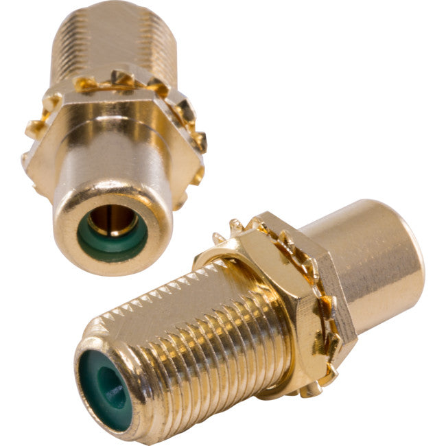 KPARCFG GOLD 'F' SOCKET TO RCA SOCKET GREEN JOINER - KORDZ KORDZ KPA-RCF-G