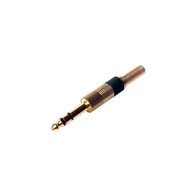 PD1452 - 6.3MM GOLD STEREO PHONO PLUG - BLACK - SPRING PROTECTION