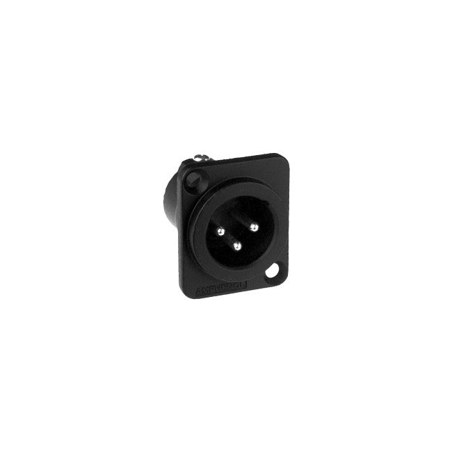 PD5346 3 PIN PANEL XLR PLUG (AC3MMDZB METAL BLACK SQUARE- SOLID PINS AMPHENOL AC3MMDZB