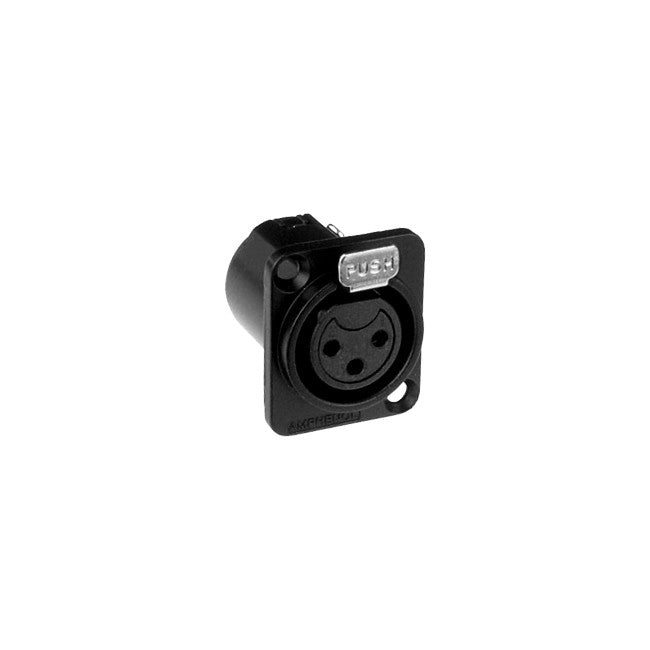 PD5362 3 PIN PANEL XLR SOCKET METAL BLACK SQUARE AMPHENOL AC3FDZB