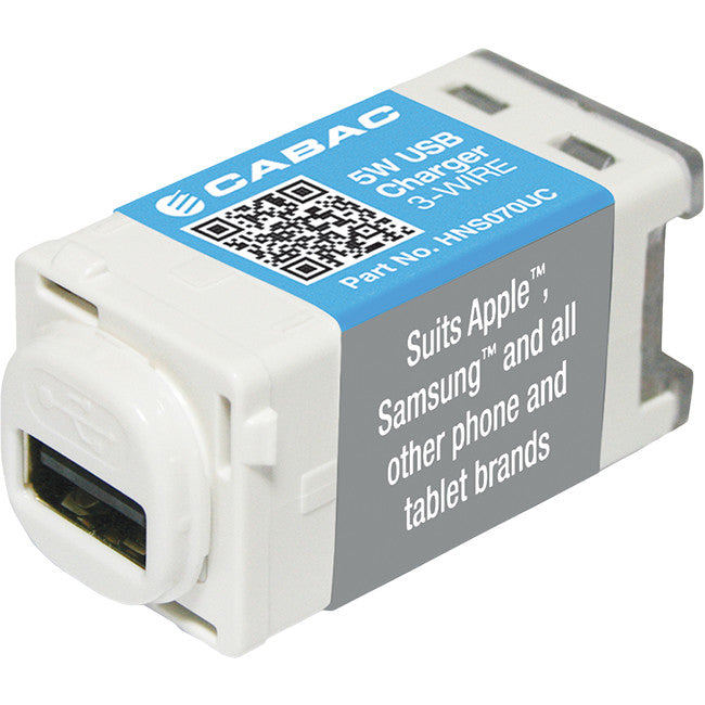 HNS070UC USB CHARGER MECHANISM 5W 1A 3-WIRE INSERT SUIT CLIPSAL CABAC HNS070UC