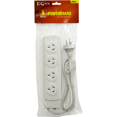PB40 4 WAY POWER BOARD WHITE WITH OVERLOAD PROTECTION DOSS