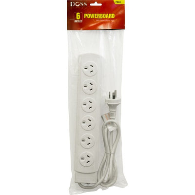 PB60 6 WAY POWERBOARD WHITE WITH OVERLOAD PROTECTION DOSS