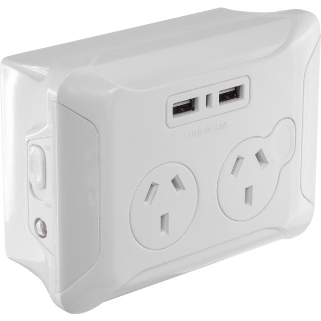 CWPUSB2 CLIP OVER WALL PLATE WITH USB DOUBLE GPO NIGHT LIGHT AC EVERSURE 33531029