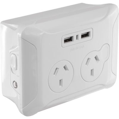 CWPUSB2 CLIP OVER WALL PLATE WITH USB DOUBLE GPO NIGHT LIGHT AC EVERSURE 33531029