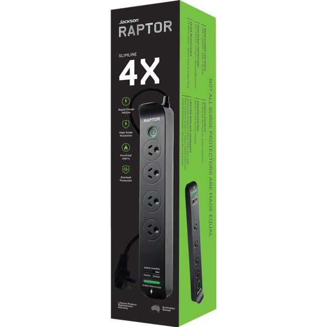 RAP4 RAPTOR 4 WAY SURGE PROTECTED POWERBOARD 30W PD USB-C 30W QC USB-A JACKSON 33531070