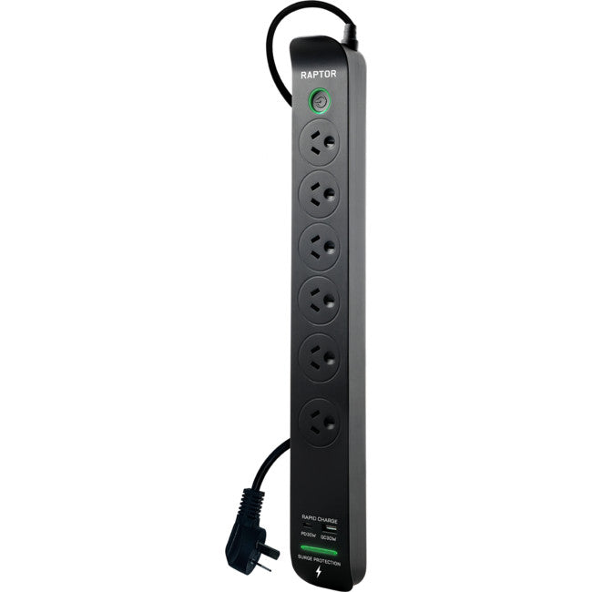 RAP6 RAPTOR 6 WAY SURGE PROTECTED POWERBOARD 30W PD USB-C 30W QC USB-A JACKSON 33531072