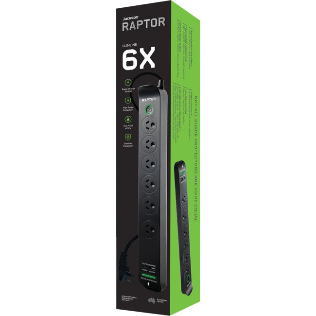 RAP6 RAPTOR 6 WAY SURGE PROTECTED POWERBOARD 30W PD USB-C 30W QC USB-A JACKSON 33531072