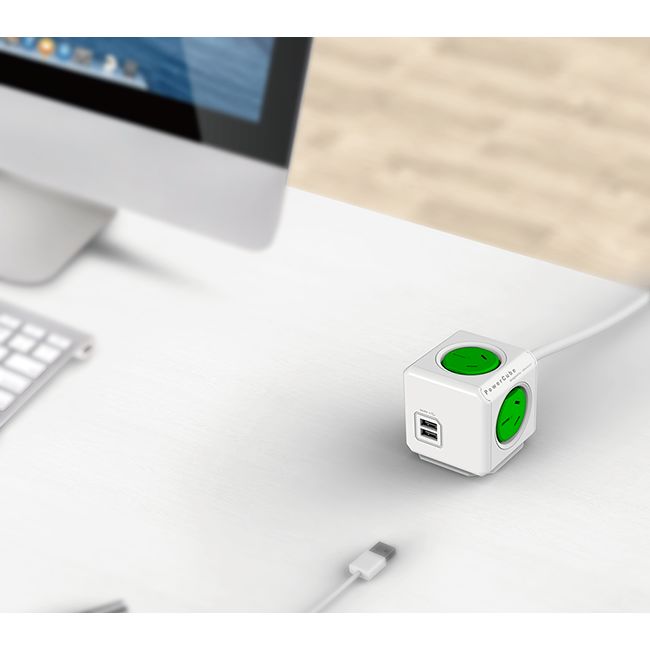 PCEUGN 4 WAY SURGE PROTECTOR WITH USB GREEN POWERCUBE EXTENDED USB ALLOCACOC PCUBE54-GN