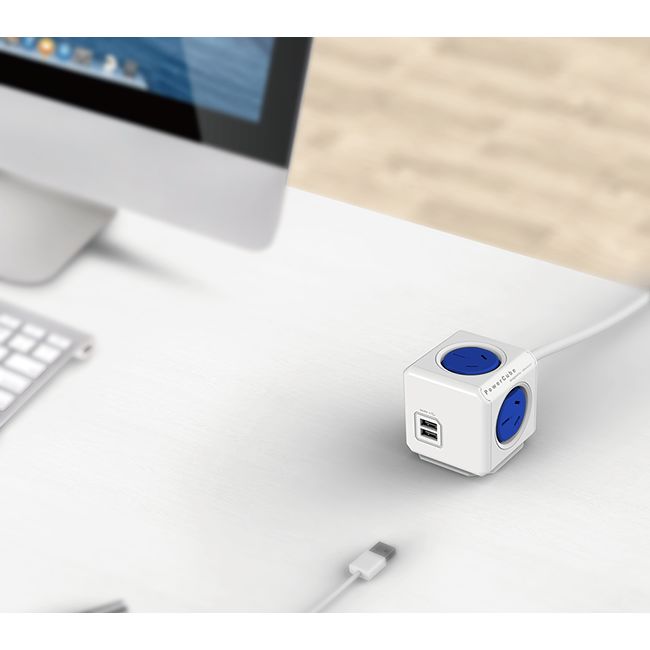 PCEUBL 4 WAY SURGE PROTECTOR WITH USB BLUE POWERCUBE EXTENDED USB ALLOCACOC PCUBE54-BL