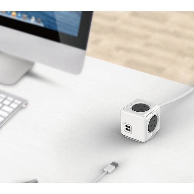 PCEUGR 4 WAY SURGE PROTECTOR WITH USB GREY POWERCUBE EXTENDED USB ALLOCACOC PCUBE54-GRY