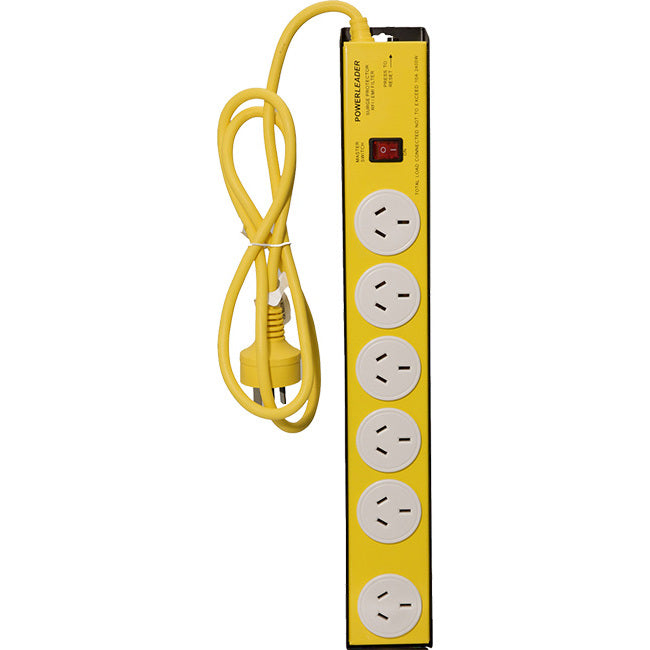 L54222 - 6 WAY METAL POWERBOARD - YELLOW HEAVY DUTY - POWERLEADER