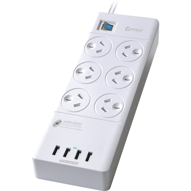 PAD4066E 6 WAY POWER BOARD WITH USB SURGE 4 USB 4.2A SANSAI SANSAI 33531125