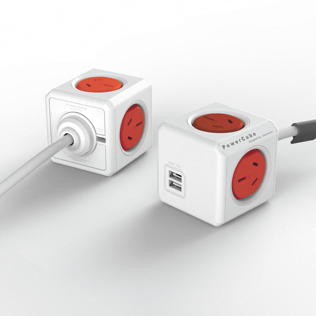 PCEURD 4 WAY SURGE PROTECTOR WITH USB RED POWERCUBE EXTENDED USB ALLOCACOC POWERCUBE54-RD