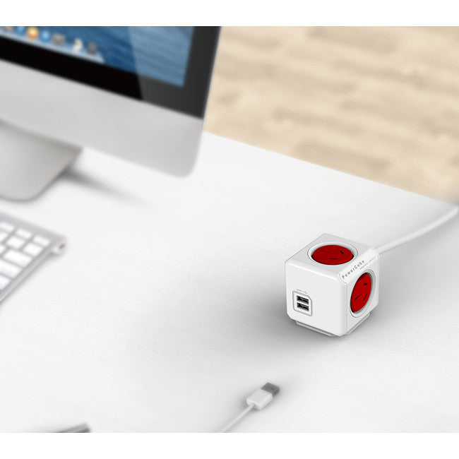 PCEURD 4 WAY SURGE PROTECTOR WITH USB RED POWERCUBE EXTENDED USB ALLOCACOC POWERCUBE54-RD