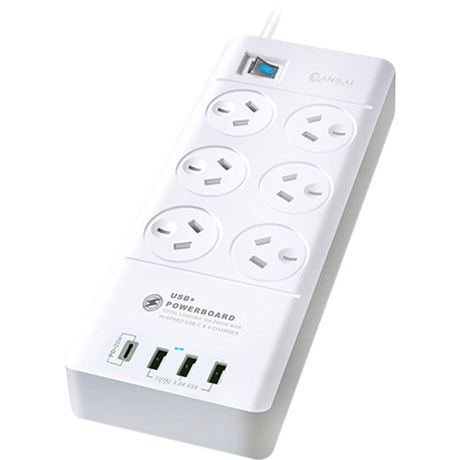PAD8066 6 WAY POWERBOARD WITH USB-C SURGE PROTECTION SANSAI PAD8066