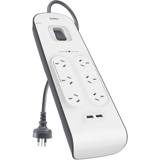 BSV604au2M 2.4 Amp USB Charging 6 Way POWER BOARD Surge Protection BELKIN 33531266