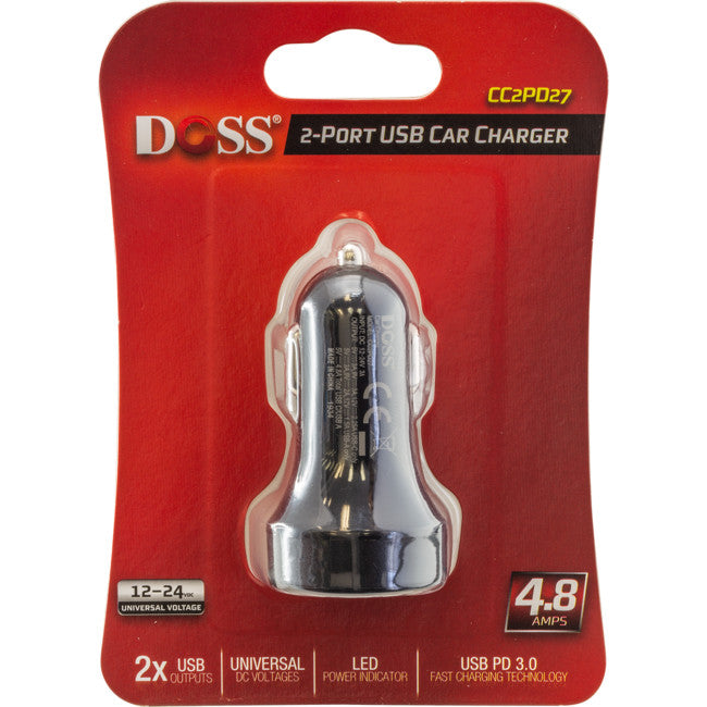 CC2PD27 2 PORT USB CAR CHARGER TYPE-C PD 27W 5V3A 9V3A 12V2.5 DOSS GPE027C1