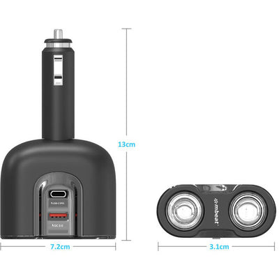 MBCHGRC28 DUAL PORT USB-C CAR CHARGER CIG SPLITTER PD QC MBEAT MB-CHGR-C28
