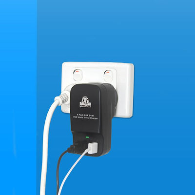 CHGR4U 4 PORT USB TRAVEL CHARGER AU/ US/ UK/ EU ADAPTER GORILLA MBEAT CHGR-4U-BLK