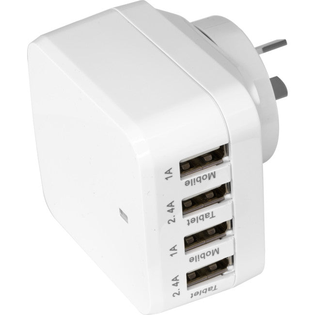 SM568W 5V 6.8A FOUR USB CHARGER WHITE INTERCHANGABLE TRAVEL ADAPTOR DOSS GPE034H