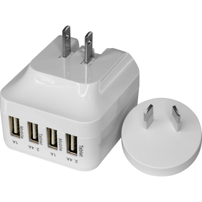 SM568W 5V 6.8A FOUR USB CHARGER WHITE INTERCHANGABLE TRAVEL ADAPTOR DOSS GPE034H