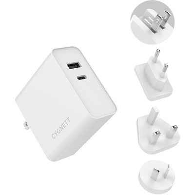 60WUCWC 60W DUAL PORT WALL CHARGER USB-C AND USB-A INCL 1.5M USB-C LEAD + TRAVEL ADAPTERS CYGNETT 33774614