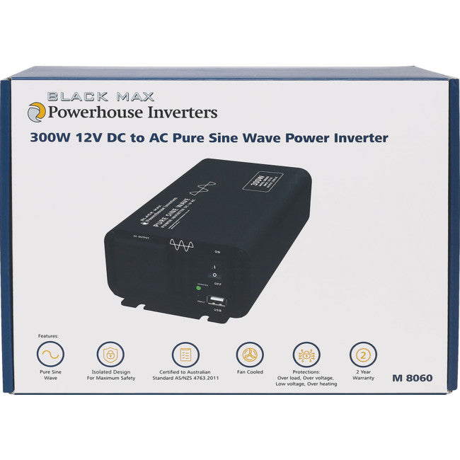 M8060 300W 12VDC TO 240VAC INVERTER WITH USB TRUE SINE WAVE POWERHOUSE 33779002