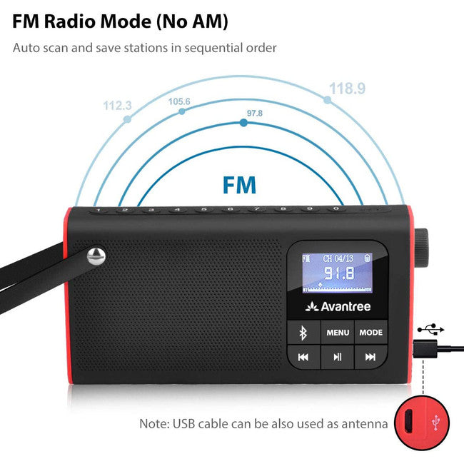 SP850 - BLUETOOTH PORTABLE FM RADIO - SPEAKER SD CARD LED BATTERY - AVANTREE
