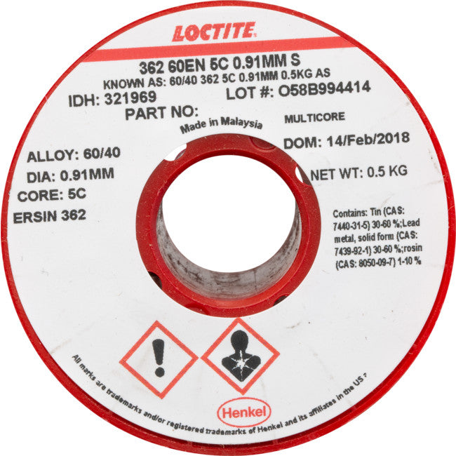 20500MCS 60/40 500G 0.91MM SOLDER 60% TIN, 40% LEAD - MULTICORE LOCTITE MC088